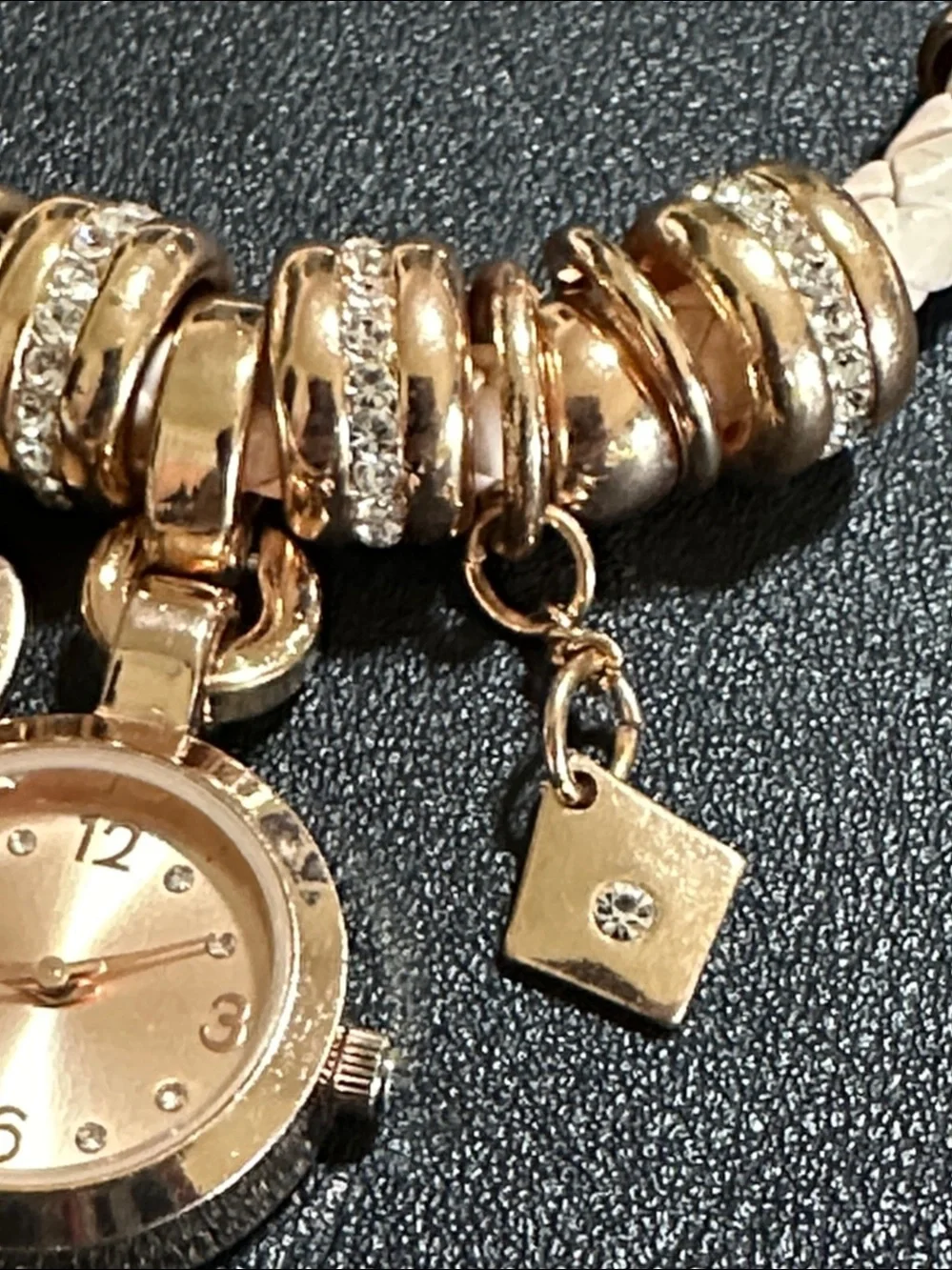 Accutime Watch Co Rose Gold Charm Bracelet Watch